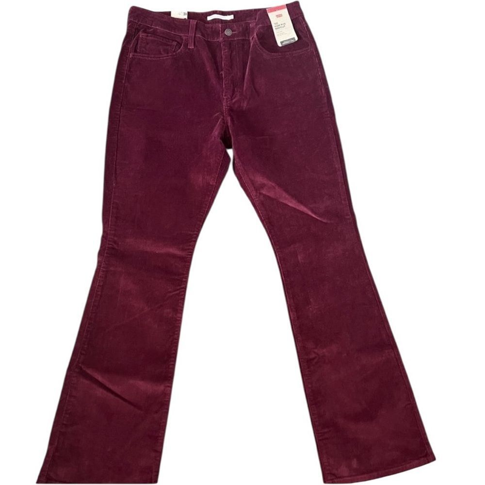Levi's 725 High‎ Rise Bootcut Red Corduroy Women's Pants Size W33 L32 NEW Tall - Picture 2 of 10